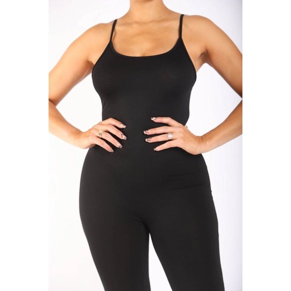 Women's Spaghetti Strap Black Bodycon Tank One Piece Jumpsuits Rompers S M L - Picture 2 of 11